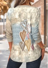 Multi Color Tummy Coverage Heart Print Long Sleeve Sweatshirt