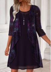 Dark Purple Tummy Coverage Long Sleeve Dress and Cardigan