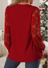 Wine Red Tummy Coverage Long Sleeve Split Neck Blouse