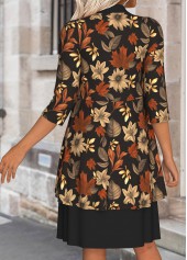 Black Tummy Coverage Leaf Print Dress and Cardigan | thumb picture 