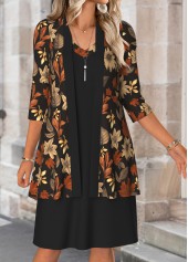 Black Tummy Coverage Leaf Print Dress and Cardigan | thumb picture 
