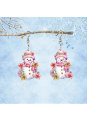 Christmas Pink Snowman Design Acrylic Earrings