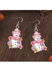 Christmas Pink Snowman Design Acrylic Earrings