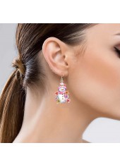 Christmas Pink Snowman Design Acrylic Earrings