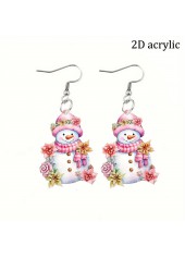 Christmas Pink Snowman Design Acrylic Earrings