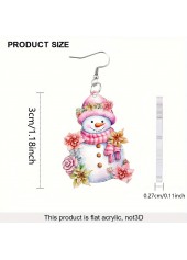 Christmas Pink Snowman Design Acrylic Earrings