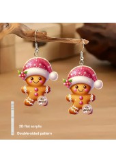 Christmas Pink Gingerbread Man Acrylic Earrings