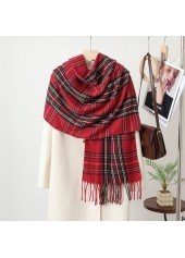 Christmas Wine Red Tassel Plaid Scarf