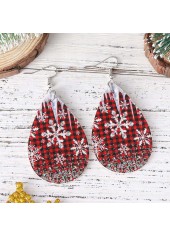 Christmas Wine Red Droplet Faux Leather Earrings | thumb picture 
