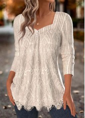 Beige Tummy Coverage Long Sleeve Square Neck T Shirt