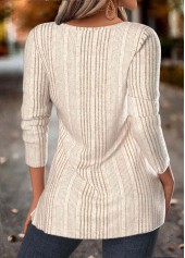 Beige Tummy Coverage Long Sleeve Square Neck T Shirt