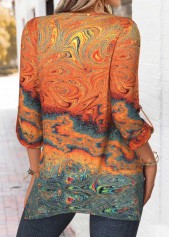 Orange Tummy Coverage Ink Painting Print Long Sleeve Blouse | thumb picture 