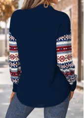 Navy Tummy Coverage Tribal Print Long Sleeve Sweatshirt | thumb picture 