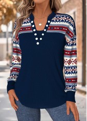 Navy Tummy Coverage Tribal Print Long Sleeve Sweatshirt | thumb picture 