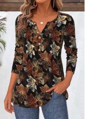 Black Tummy Coverage Floral Print Long Sleeve T Shirt | thumb picture 