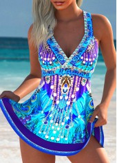 High Waisted Tribal Print Purplish Blue Tankini Set | thumb picture 
