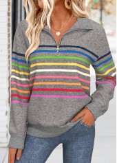Dark Grey Tummy Coverage Multi Stripe Print Sweatshirt