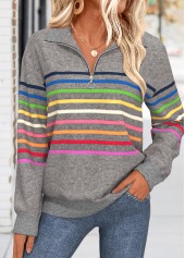 Dark Grey Tummy Coverage Multi Stripe Print Sweatshirt | thumb picture 