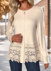 Beige Tummy Coverage Long Sleeve Round Neck T Shirt | thumb picture 