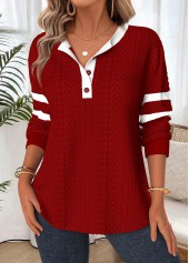 Deep Red Tummy Coverage Long Sleeve Split Neck Sweatshirt