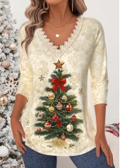Christmas Beige Tummy Coverage Long Sleeve T Shirt