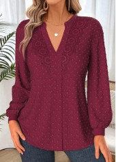 Wine Red Tummy Coverage Long Sleeve Split Neck Shirt