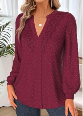 Wine Red Tummy Coverage Long Sleeve Split Neck Shirt | thumb picture 