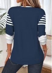 Navy Tummy Coverage Striped Long Sleeve Split Neck Sweatshirt | thumb picture 
