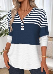 Navy Tummy Coverage Striped Long Sleeve Split Neck Sweatshirt | thumb picture 