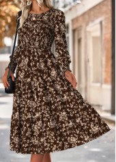 Dark Coffee Tummy Coverage Ditsy Floral Print Dress | thumb picture 