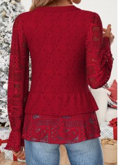 Red Patchwork Long Sleeve Round Neck Blouse | thumb picture 