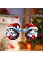 Christmas Red Kitten Snowflake Acrylic Earrings
