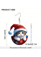 Christmas Red Kitten Snowflake Acrylic Earrings | thumb picture 