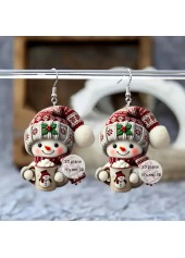 Christmas Wine Red Snowman Acrylic Earrings