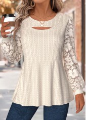 Beige Tummy Coverage Long Sleeve Round Neck T Shirt