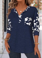 Navy Tummy Coverage Floral Print Long Sleeve Sweatshirt