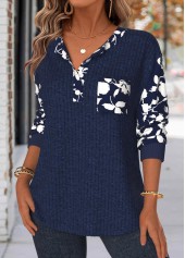 Navy Tummy Coverage Floral Print Long Sleeve Sweatshirt | thumb picture 