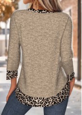 Dark Camel Tummy Coverage Leopard 3/4 Sleeve T Shirt | thumb picture 