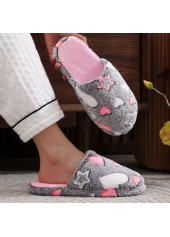 Dark Grey Heart Print Closed Toe Falt Slippers