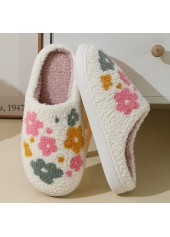 White Floral Print Closed Toe Falt Slippers | thumb picture 