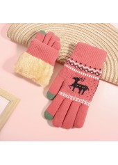 Christmas Dusty Pink Elk Print Wrist Warming Gloves