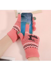 Christmas Dusty Pink Elk Print Wrist Warming Gloves