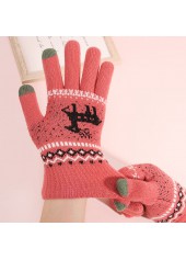 Christmas Dusty Pink Elk Print Wrist Warming Gloves