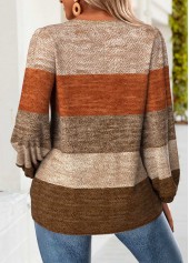 Dark Coffee Tummy Coverage Striped Long Sleeve Blouse