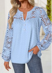 Light Blue Tummy Coverage Long Sleeve Split Neck Blouse | thumb picture 