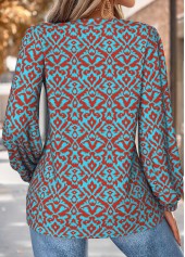 Neon Blue Tummy Coverage Tribal Print Long Sleeve Blouse | thumb picture 