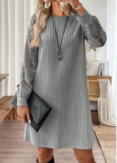 Light Grey Tummy Coverage Short Long Sleeve Dress