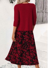 Wine Red Tummy Coverage Floral Print Bracelet Sleeve Dress | thumb picture 