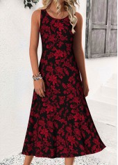 Wine Red Tummy Coverage Floral Print Bracelet Sleeve Dress | thumb picture 