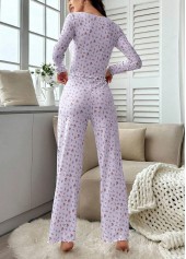 Light Purple Ditsy Floral Print Lounge Top and Pants | thumb picture 